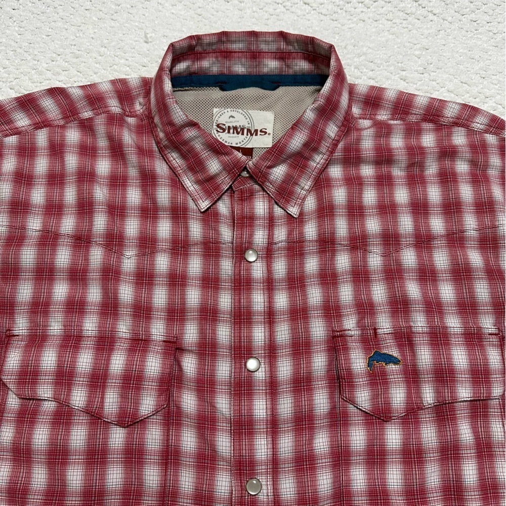 Simms Pearl Snap Shirt Plaid Vented Fishing Shirt Men’s Size Large - Picture 4 of 10